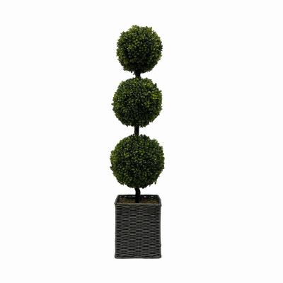 China 3 Plastic Wholesale Potted Artificial Trees And Boxwood Balls 90CM Tree Wicker Basket Plants For Outdoor for sale