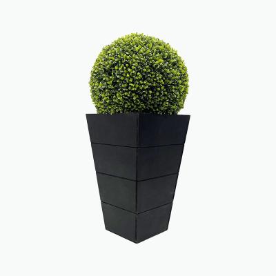 China Garden 34cm Diameter Plastic Outdoor Artificial Boxwood Spheres Topiary Plants Ball 68cm Height In Ribbed Black for sale