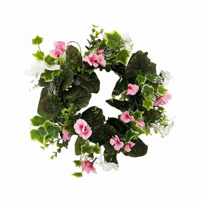 China Beautiful Plastic Spring/Summer Artificial Fabric and Garland for Front Door Or Home Decoration Pansy Wreath Pink for sale