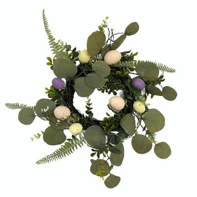 China Artificial Plastic/Fabric Wreath 35cm Diameter For Front Door Gold Home Decoration Easter Egg Floral Garland for sale