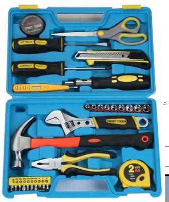 China 31 pcs household tool set ,with scissors ,knife ,pliers,wrench ,hammer,test pen for sale