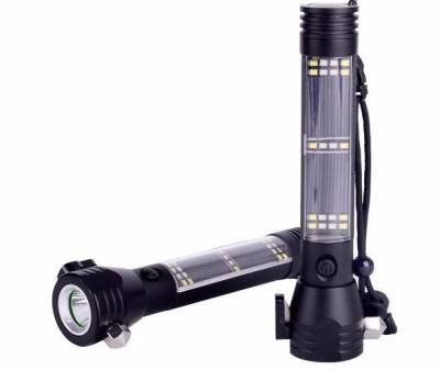 China Solar Charging LED Flashlight with Compass, Safety Hammer,Belt Cutter,Magnet . for sale