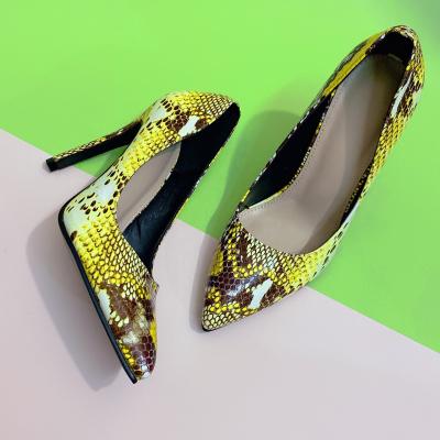 China 2021 Anti-odor Fashion High Heels Shoes Women Stilettos Snake Pattern Summer Leather Pumps for sale