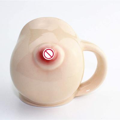 China Funny Stocked Dolomite Organ Mug 3D Design Ceramic Breast Form Coffee Mug With Handle For Friend Gift for sale