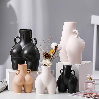 China New Nordic Black White Minimalist Ceramic Flower Vase Female Body Art New Classic/Postmodern Design For Dining Room Decoration for sale