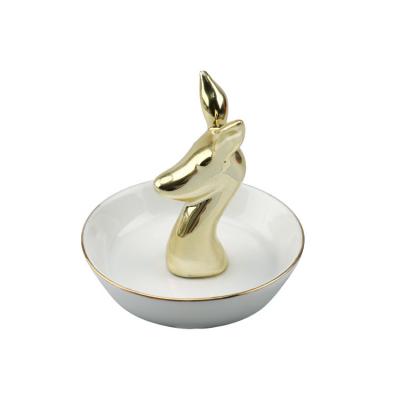 China Luxury Home Ring Holder Ceramic Jewelry Tray Bracelets Porcelain Plating Creative Gold 3D Design To Hold Jewelry Ring for sale