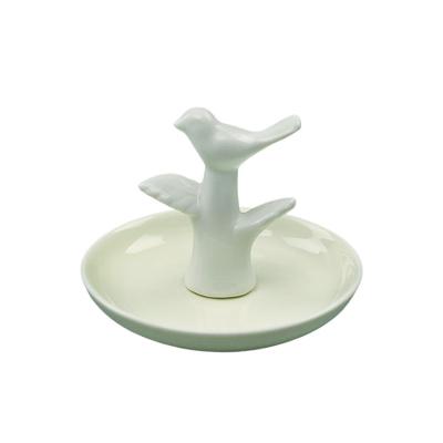 China Simple White Design Bird Home Ceramic Animal Ring Holder Storage Tray Ring Holder Jewelry Tray Dishes Ornament for sale