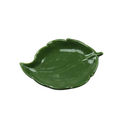 China Shinny Home Handmade Green Leaf Shape Creative Ceramic Trinket Dish Dish Jewelry Home Wedding Dish For Girl Lady for sale