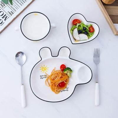 China Lovely Ceramic Children Breakfast Family Dinner Set Cartoon School Food Bowl Tableware Porcelain Stocked Dish for sale