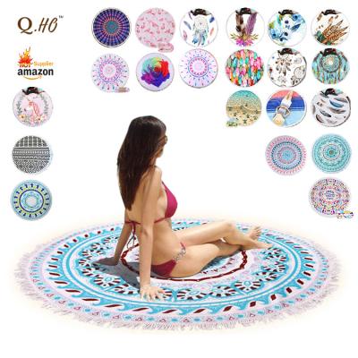 China Custom Print Viable Hot Sale Size Circle Sandfree Microfiber Logo Printed Summer Round Beach Towel for sale