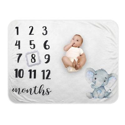 China Super Soft Monthly Baby Growth Record Simple Fleece Flannel Digital Printed Baby Milestone Monthly Blanket for sale