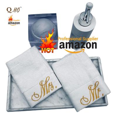 China Mr. Mrs. couple luxury bath towel set cotton hotel spa bathroom Christmas wedding guests gift wholesale custom QUICK DRY for sale