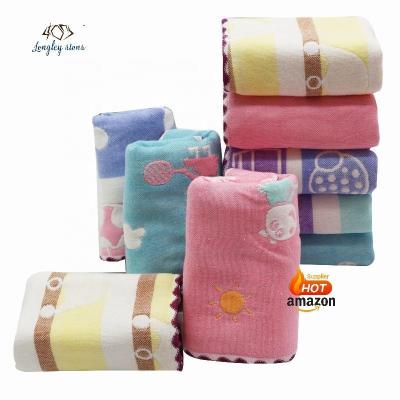 China Luxury QUICK DRY 6 Layers Cute Jacquard Gauze Design Cartoon Muslin Cotton Shower Gifts Natural Baby Washcloth Baby Face Towels for sale