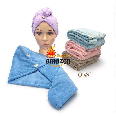 China QUICK DRY Microfiber Hair Towel Turban For Shampoo Soft Double-Layer Wrap Towel Hair Scrunchie Hair Dryer Women Salon Head Towel for sale