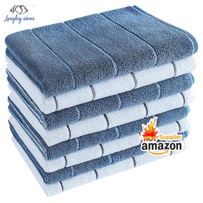 China QUICK DRY Super Soft and Solid Color Absorbent Stripe Designed Blue and White Colors Microfiber Kitchen Dish Tea Towels for sale