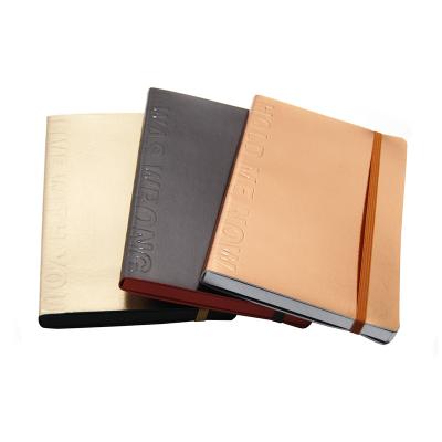 China Printed Promotional Soft Cover Recycled PU Metallic Leather Notebooks Eco Friendly Notebooks With Ribbon for sale