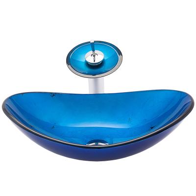 China Factory Wholesale Modern Custom Blue Boat Shaped Small Oval Vessel Wash Hand Oval Bathroom Hotel Aluminum Sink Bathroom With Faucet Set for sale