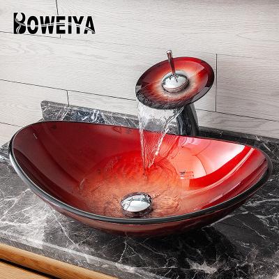 China Modern Overall Single Bowl Vessel Sink Red Color Goods Red Color Goods Designer Glass Basin Bathroom Sink For Hotel for sale