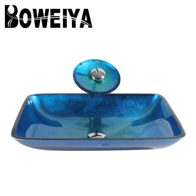 China Without Faucet Top Selling Top Selling Bathroom Cabinet Products Rectangular Glass Basin for sale