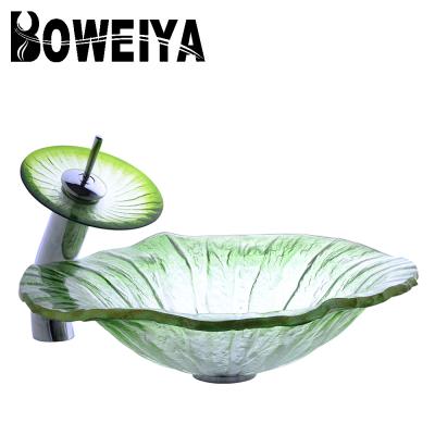 China Art Luxurious Bathroom Glass Washbasin Hand Painted Modern For Sale for sale