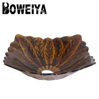 China Modern Autumn Leaf Brown Color Chinese Modern Bathroom Sink Bowl for sale