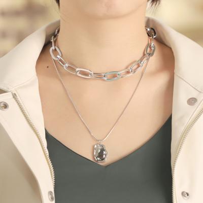 China 2021 TRENDY Adjustable Necklace Women New Fashion Metal Cross Necklace Popular Multilayer Geometric Twin Chain for sale