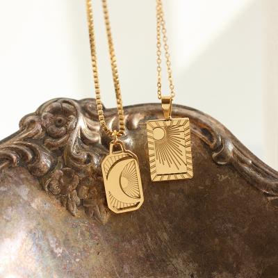 China New FASHIONABLE Personalized Moon Steel Square Necklace Gold Plated Square Necklace Sun Moon Pendant Necklace Titanium Flat Neckla for sale