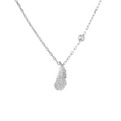 China Trendy Trendy Feather Necklace Dangle Women Chain Necklace Solid Zircon Stone 9k 14k 18k Link Chain Necklaces for sale