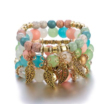 China FASHIONABLE Bohemian jewelry glass beads creative multilayer bracelet leaves bracelet jewelry wholesale for sale