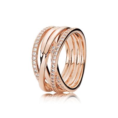 China TRENDY Peach Blossom S925 Sterling Silver Rose Gold Twisted Ring With Beads Open Ring romantic couple rings men and women for sale