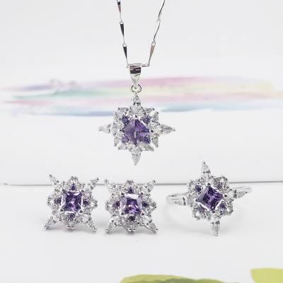 China Fashionable Fashion All-match Comfortable Banquet Jewelry Inlaid Colorful Gems Fashion S925 Sterling Silver Necklace Ladies Three Suit for sale