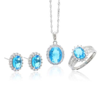 China FASHION First Choice Accessories for Banquet 925 Silver Fashion Personalized Colorful Gems Ring Necklace Jewelry Set for sale