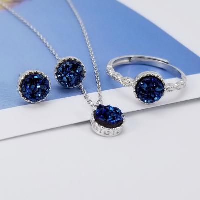 China New Trendy Jewelry Mosaicagate Simple Crystal Bud Ornament Three-Piece Set Women's Jewelry Accessories S925 Silver Necklace Fashion Costume for sale