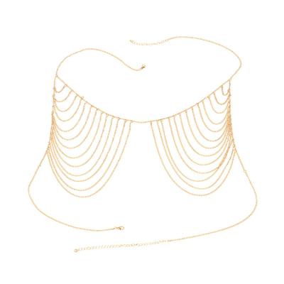 China Chest punk gold multi-layer body chains bikini metal tassel metal chest necklace new for sale