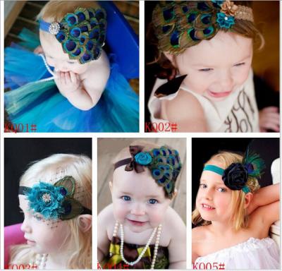 China Baby toddler peacock headband Newborn Hairband Natural Peacock Leather Headband for sale