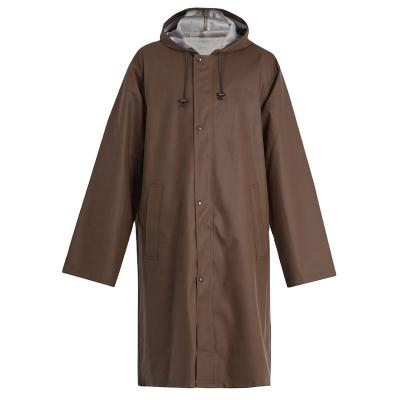 China Brown Breathable Long Shirt Raincoat Button Hood Fashion PU Raincoat Poncho for sale