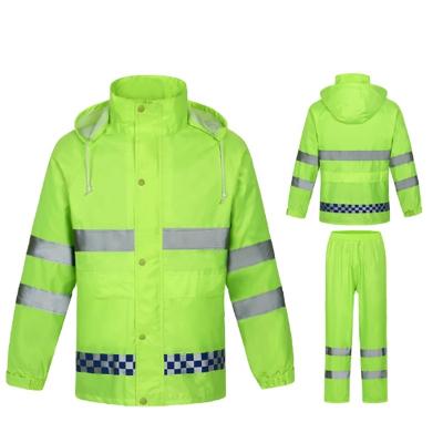 China Custom Waterproof Breathable High Density Twill Oxford Fabric Fluorescent Green Reflective Raincoat for sale