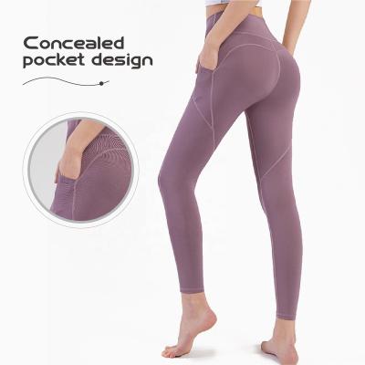 China Pocket Design Fashion Yoga Gaiters Yoga Fitness Running Recycling Hidden Women's High Waist Breathable Yoga Pants for sale