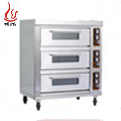 China Conventional Pizza Guangzhou Junjian Factory 3 Deck 9 Trays Kitchen Bakery Gas Oven for sale