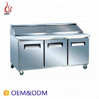 China Single-Temperature Stainless Steel Three Doors Work Table / Pizza Prep Table Refrigerator for sale