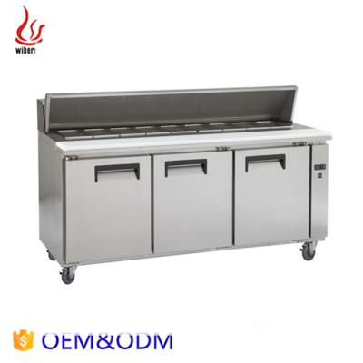 China Single-temperature Commercial Guangzhou Junjian Stainless Steel 3-Door Prep Table Pizza Fridge for sale