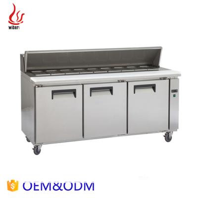 China Workable Cooler Single-Temperature 3 Door Commercial Restaurant Pizza Prep Table Commercial for sale