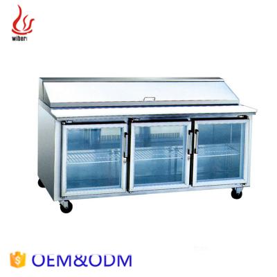 China Workable Single-temperature Guangzhou Stainless Steel 3-Door Pizza Prep Table Display Cooler Cooler for sale