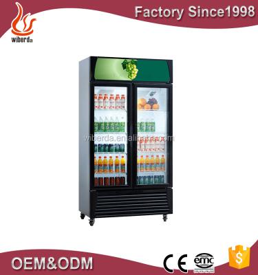 China Single-Temperature Supermarket Straight Double Glass Door Cold Drinks Fridge Display Cabinet for sale