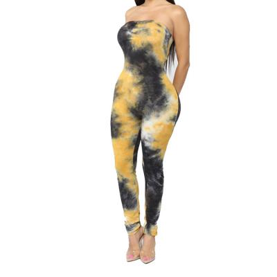 China Black Breathable Women/Sleeveless Rompers Sexy Mustard Tie Dye Full Body Jumpsuit Available In Plus Size for sale