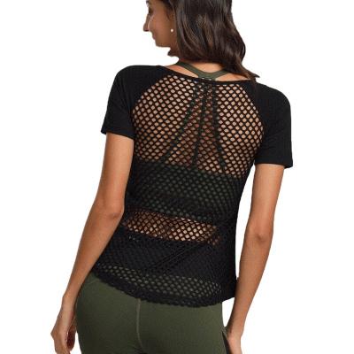 China Breathable Sexy Black Short Sleeve Women's Net Mesh T-shirt Summer Nightclub Top Clothing for sale