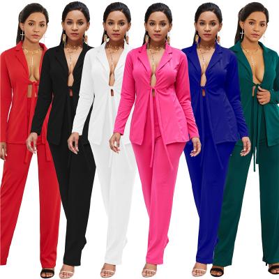 China Autumn Breathable 2 Piece Suit Women Dress Office Blazers For Ladies Lapel Long Sleeve With Belt And Pants Casual Daily Wear for sale