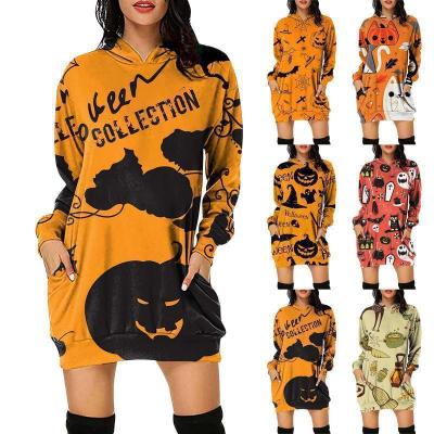 China Maxi Hooded Sleeve Skirt Long Washable Printing Women's Sweater Dresses for sale