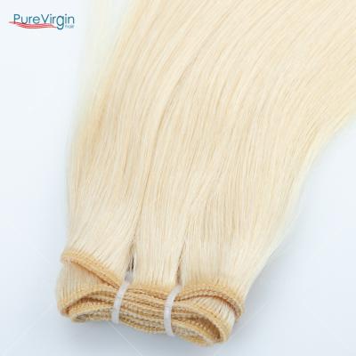 China PureVirgin Color 613 PureVirgin Human Hair Weft Straight Blonde European Single Machine Human Hair Weft Hair for sale