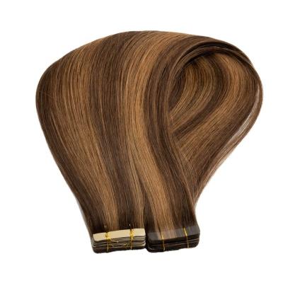 China Silky Straight Wave PureVirgin T#P2-6 Cuticle Aligned Remy Human Hair Suitable Dying Color Double Drawn Tape In Hair Extension for sale